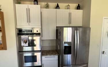 Newly Painted "White Dove" Cabinets and Painting Cabinets Safely
